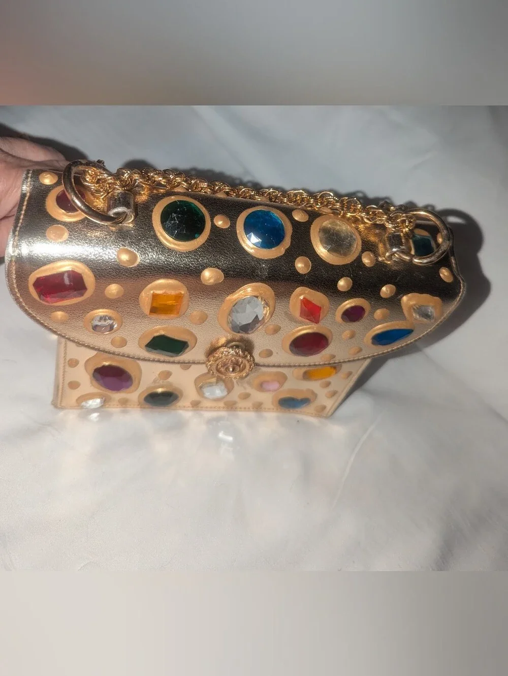 Vintage Meyers Gold Jeweled Metallic Crossbody with Multicolor Gem Accents
